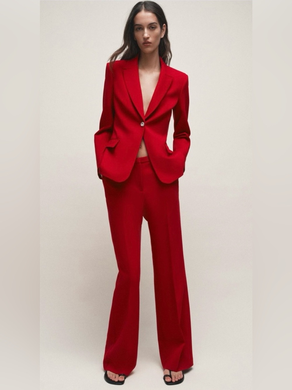 ZARA NWT Red Tailored High Waisted Straight Leg Dress Pants Office Trousers